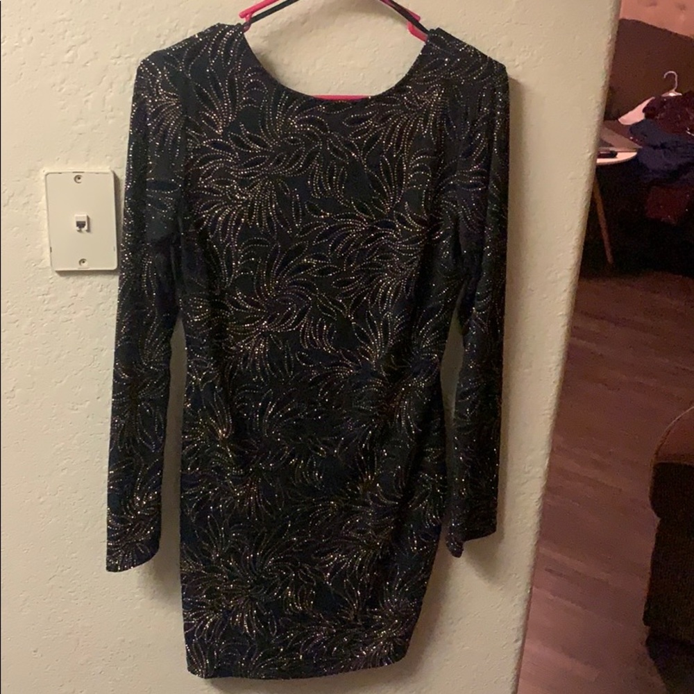 Black long sleeve dress with gold sparkle